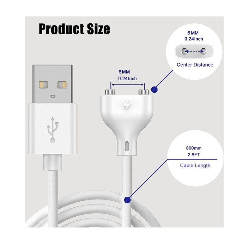 2Pack Magnetic USB DC Charger Cable Replacement Charging Cord 2.6Ft