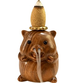 OLizee® Wooden Backflow Incense Burner Creative Pig Shaped Backflow Incense Holder Incense Cone Holder for Home Decor Pig