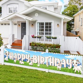 SHADOAMP Goat Birthday Party Decorations, Goat Sheep Happy Birthday Yard Sign Banner Front Door Sign Polyester 118 x 19 Inches for Farm Animal Theme Yard Decorations Outdoor Indoor Party Supplies