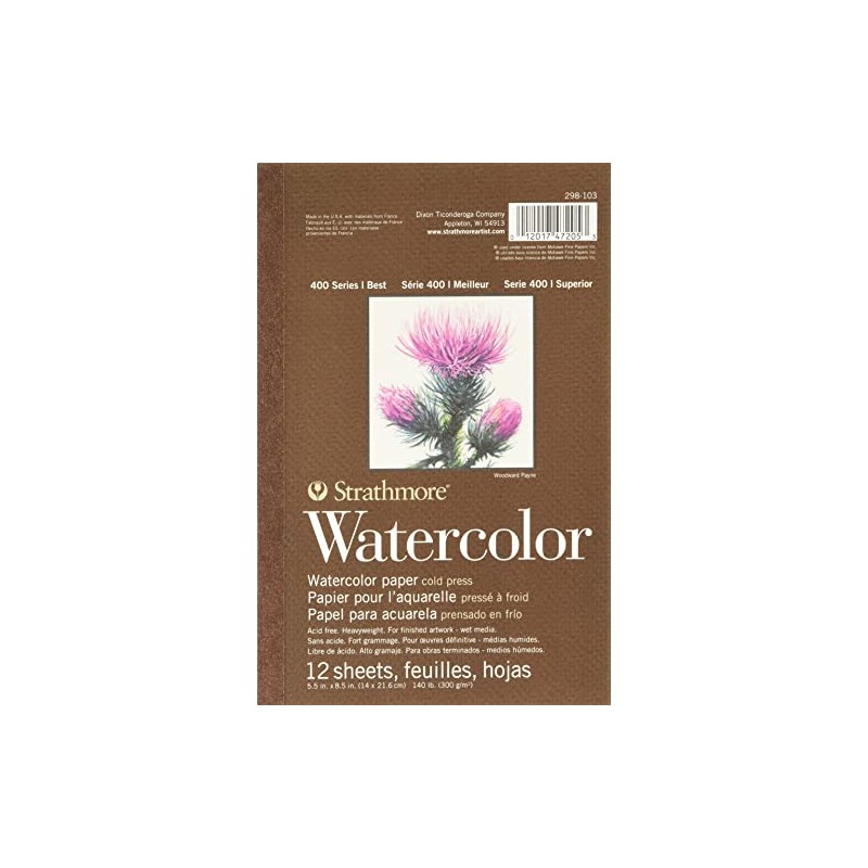 Strathmore (298-103 400 Series Watercolor Pad, 5.5"x8.5", 12 Sheets ,