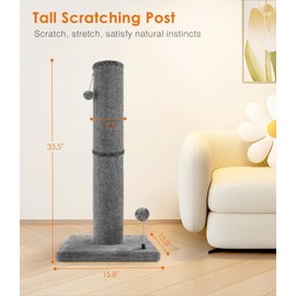 PuzzlePaw Carpet Craft Cat Scratching Post Heavy Duty for Indoor Large Cats and Adult Cats,Tall and Thicked Carpet Cat Scratcher Furniture Protector Cat Tree Tower with Interactivity Balls,Grey