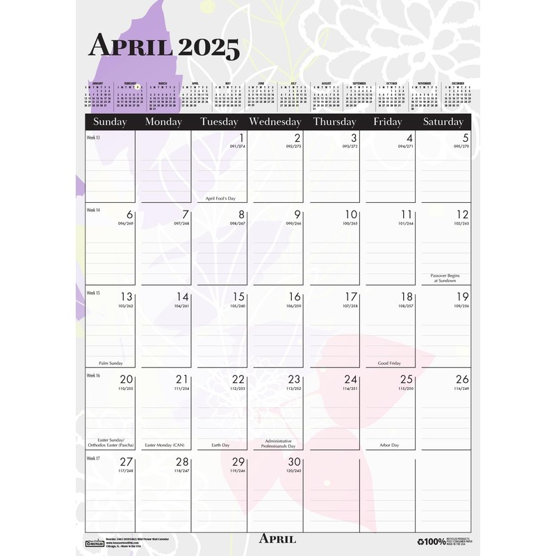 House of Doolittle 2025 Monthly Wall Calendar, Wildflower, 12 x