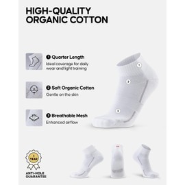 DANISH ENDURANCE Cushioned Sport Socks, Organic Cotton, Quarter Socks, for Men & Women, Unisex 3 or 6-pack White 9-12