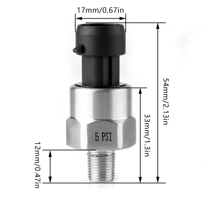 Pressure Transducer Sender Sensor with Connector, Stainless Steel 1/8”-27 NPT