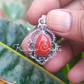 Carnelian Pendant, 925 Silver Plated, Orange Carnelian ~ Teardrop Stone Pendant, Antique Pendant, Artisan Design Pendant, Bridesmaid Gift, Carnelian Jewelry, Filigree Design