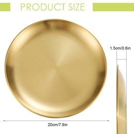 Betinyar 2 Pieces 7.9 Inch Stainless Steel Round Plate, Metal Camping Plates, Stainless Steel Plates, Reusable Metal Dinner Plates for Outdoor Picnic Camping (20cm, Gold)