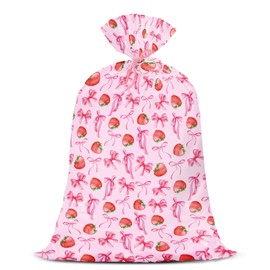WRAPAHOLIC 56" Large Strawberry Bow Plastic Gift Bag - Pink Bow and Sweet Strawberry Jumbo Bike Bag Gift Wrap for Women Girls Birthday, Baby Shower, Wedding, Bridal Shower - 56" H x 36" W