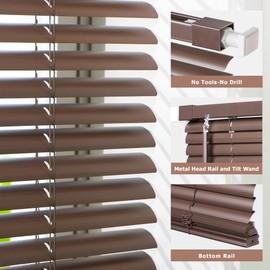 LazBlinds Cordless No Tools-No Drill 1" Vinyl Horizontal Mini Blinds, Light Filtering Blinds for Windows, Blinds & Shades for Window, 34 1/2" W x 64" H, Mahogany