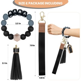 PAKASEBOXES Bracelet Wristlet Keychain with Lanyard for Keys, Silicone Beaded Key Ring for Women, Mother's day Christmas Gift