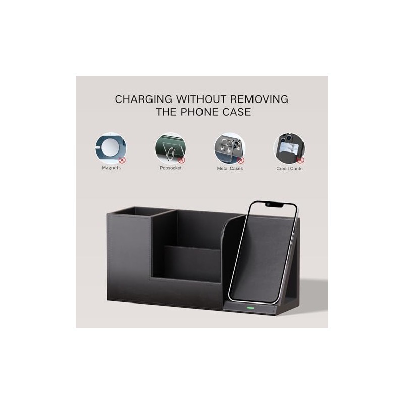 LADSTAG Vegan Leather Desk Organizer with Phone Stand