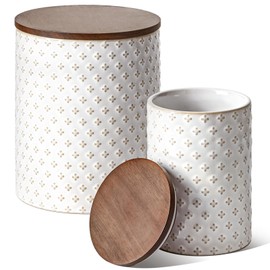 LE TAUCI Food Storage Containers with Airtight Lids, 78/25 oz Ceramic Flour and Sugar Canisters Sets, Embossed Large Jars for Pasta, Oats, Coffee Bean, Cookies, Rice, Grains, Tea - Set of 2, Clover