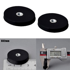 MUTUACTOR 4PC Powerful Neodymium Magnet with Rubberised Magnets Waterproof Internal Thread D32 x 6 mm M5 of Camera Panel LED Multi Use Magnetic Glass Magnetic Pulling Strength 8.5 kg