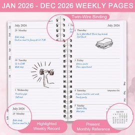 2026 Pocket Planner, A6 Weekly Planner with Monthly Tabs, Run January 2026-December 2026, Elastic Closure, Twin-Wire Binding, Easy to Organize Your Daily Life, 3.75 x 6.75 In, Pocket Planners 2026, Rose