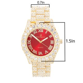 Charles Raymond Women's Big Rocks Bezel Colored Dial with Roman Numerals Fully Iced Out Watch - ST10327LA (Gold-Red)