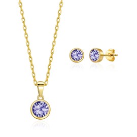 Philip Jones Vergoldete Februar (Amethyst) Geburtsstein Halskette & Ohrringe Set mit Zirkondia® Kristallen
