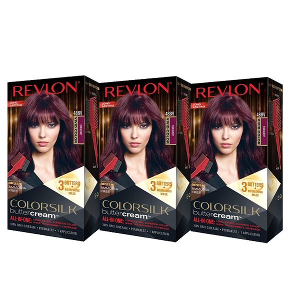 Revlon Colorsilk Buttercream Hair Dye, Vivid Burgundy, Pack of 3