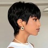 SAEIALL Peluca de cabello humano corto negro con corte pixie