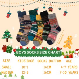 Comfoex Kids Wool Socks for Boys Girls Winter Warm Thermal Socks Thick Cozy Socks For Kids 4-6 6-8 8-10 Years Old 6 Pairs