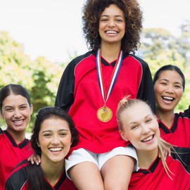 Juvale Medals for Awards - 12-Pack Gold 2.75-inch Medals with 15.5-inch Red/White/Blue Neck Straps - 1st Place Award & Participation Ribbons - Competition Ribbons for Kids