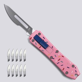 EDC Pocket Knife, Folding Utility Knives with Clip, Retractable Box Cutter, Small Scalpel Knife with 10pcs Razor Sharp Surgical Carbon Steel Replacement Blades #24, EDC Knives for Men Women d2 steel:_pink