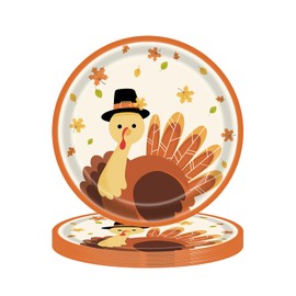 24 Pcs Thanksgiving Turkey Paper Plates Fall Theme Party Dessert Plates Disposable Dinnerware Supplies for Thanksgiving Holiday Decorations (7 Inch)