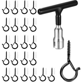 VVHFXD Pack of 22 Screw Hooks, Stainless Steel, Black, with Locking Screw, Ceiling Hook, Hook Screw, Wall Hooks for Hanging Potted Plants, Fairy Lights, Cage, Studio, Kitchen