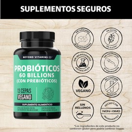 Probioticos 60 Billion UFC + Prebióticos+ inulina de agave | 13 cepas | Fórmula Completa | Con Tecnología de microencapsulación de 4 capas | Para Hombres y Mujeres | Sin Rellenos | Vegano |60 cápsulas