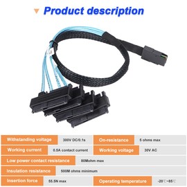 Xiatiaosann Mini SAS to SAS Cable, 36 Pin SFF-8087 Host to SAS SFF8087 to SFF-8482 Connector 4 x SAS 29 Pin with SATA Power Cable (50cm/1.64FT) with SATA Power Splitter Cable (50cm/1.64FT)