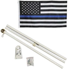 AES 3x5 USA Thin Blue Line Embroidered Nylon Flag White 6ft Pole Kit Gold Ball Fade Resistant Double Stitched Premium Penant House Banner Grommets