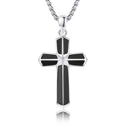 TRISHULA Black Onyx Cross Necklace 925 Sterling Silver Onyx Crucifix Pendant Necklace Crucifix Cross Necklace Christian Religious Jewelry for Men Women, 1.5 inches, Sterling Silver, No Gemstone