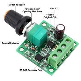 Greartisan 1.8V-15V 2A DC Motor Speed Controller PWM Variable Speed Regulator Governor Switch 1803BK with Speed Control Knob