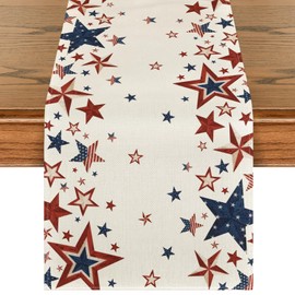 Artoid Mode Old Style Stars American Flag 4th of July Table Runner, Memorial Day Kitchen Dining Table Decoration for Home Party Decor 13x72 Inch