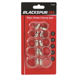 Blackspur 10pc Hose Clamp Set - Silver, Assortment Sizes: 8-18mm, 11-20mm, 13-23mm, 18-25mm, 14-27mm, 2 of Each Size