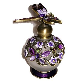 Welforth Dragonfly Lavender & Purple Flower Enamel Crystal Perfume Bottle
