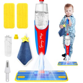 Kids Mop Cleaning Set Actually Cleans, Mini Toddler Size Kids Spray Mop Really Works, Detachable Small Mop Interactive Kid Pretend Play Toys Gift for Boys Girls
