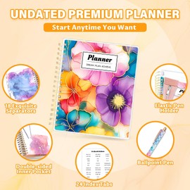Undated Planner 7.9" x 9.8", Large 18 Months Academic Planner 2024-2025 Daily Weekly and Monthly Yearly Agenda, Page Tabs, Separator Page, Pocket Folder, Ballpoint Pen, Pencil Pouch