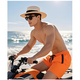 LINMYZAI Orange Men's Swim Trunks 5" Inseam with Mesh Lining Zipper Pockets Swimwear Quick-Dry Bathing Suits for Men M