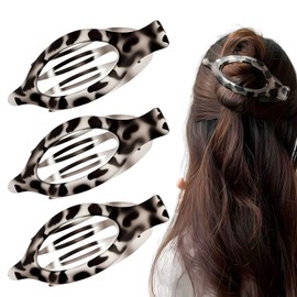 Flat Hair Clips, Pack of 3 Leopard Hair Clips for Women, Flat Claw Clip for Hair Clips, Women's Thin Hair, for Thick and Thin Hair, Comfortable, Curved Flat Clips