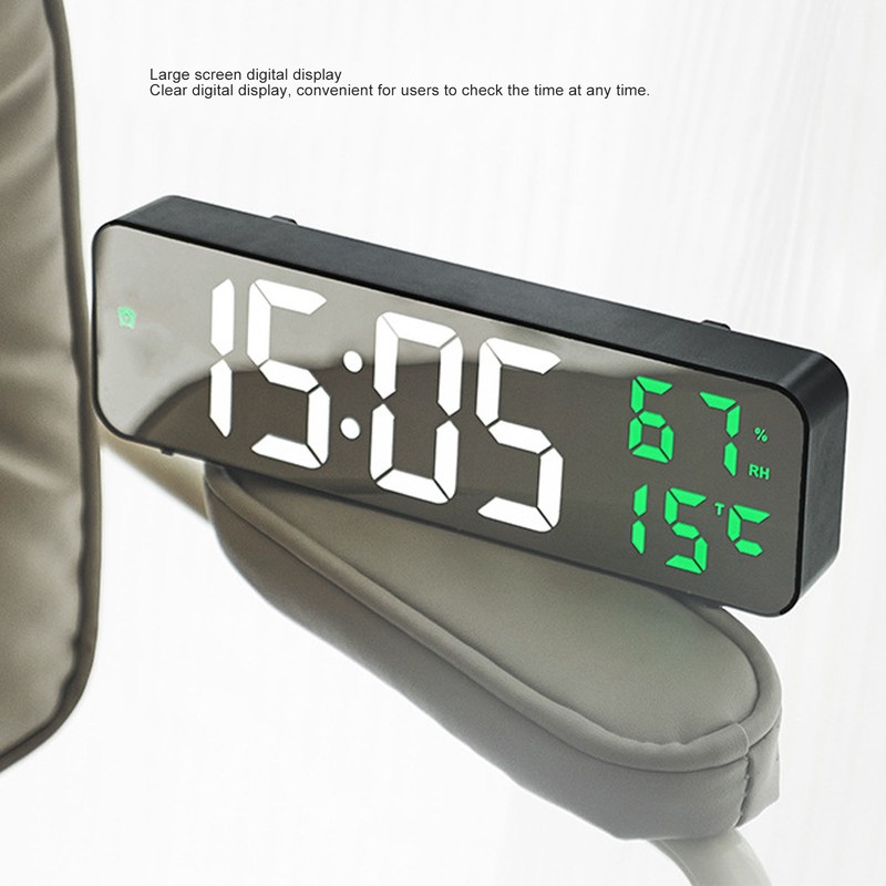 LED 9.1in Mirror Clock Multifunctional Digital Alarm Date Humidity Clock