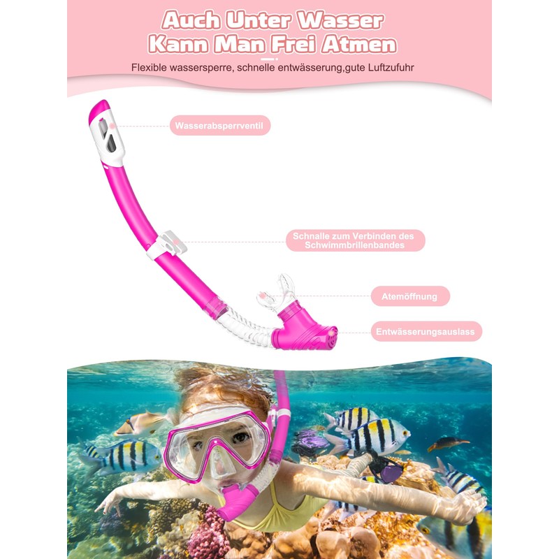 Snorkel Set Children's Diving Goggles Dry Snorkel Set (Pink)