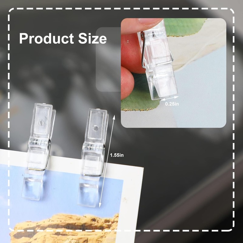 KIMOBER 1.37Inch Transparent Plastic Clear Clips,Craft Clothespins Binder Clips Peg