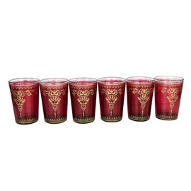 The Wine Savant Moroccan Glasses Artisan Hand-Made Multipurpose 170 ml 6 oz Tea and Wine Morrocan Tumbler Marrakech & Casablanca Tea Cups Set of 6 (Red)