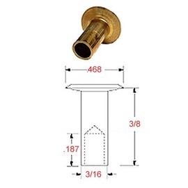 8-6 Brass SEMI-Tubular Rivet - 3/16" Body Diameter X 3/8" Length, .468 Head Diameter, .187 Hole Depth, Plain Finish (Pack of 100 Pieces)