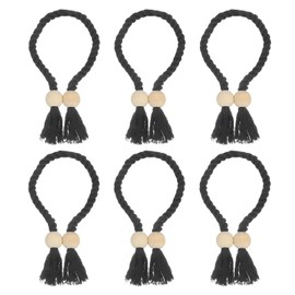 uxcell 6 Pack Magnetic Curtain Tiebacks, 55cm/21.65" Curtain Holdbacks with Wooden Ball Hand-Woven Decorative Tie Backs for Home Office Decor, Black