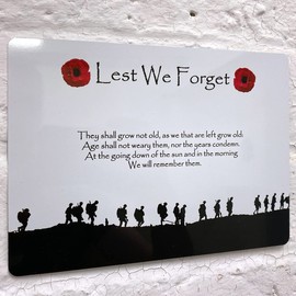 ShopQuality4U Soldiers Military Poppy Lest We Forget Printed on Glossy Metal Aluminium Plaque, Various Size
