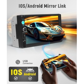 Rimoody 7 Inch Car Stereo Double Din Radio Touch Screen Bluetooth Handsfree Mirror Link USB SD EQ FM Multimedia Radio with Backup Camera Car Audio Receivers
