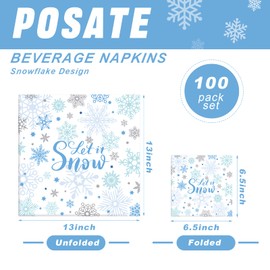 100 Pcs Winter Paper Napkins 6.5 x 6.5 Inch Snowflake Cocktail Napkins Christmas Napkins Party Beverage Napkins 2 Ply Disposable Napkins for Christmas New Year Winter Holiday Dinner Party Supplies