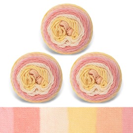 Franel Cotton Acrylic Yarn-45 Cotton 55 Acrylic 3x100g, Soft Pastel Colors: Pink, Coral, Light Yellow, Light Orange, Perfect for Crocheting Knitting Scarves Shawls Blankets Gradient Variegated Yarn