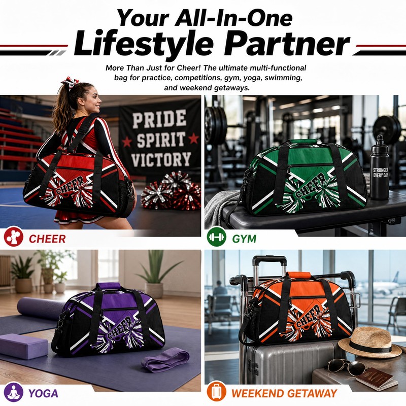 Cheer Duffel Bag Set with Makeup Bag & Bow Keychain,