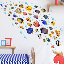 WOHAHA Wall Sticker, Sea, Stylish, Colored Fish, Sea Life, Blue Blister, DIY Wall Sticker, Removable Wallpaper, Stylish, For Living Rooms, Rentals, Bedrooms, Children's Rooms, Removable Walls, Wall